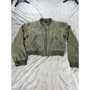 Blu Pepper Cotton Olive Green Bomber Jacket with Ribbed Collar and Sleeves Sz Sm